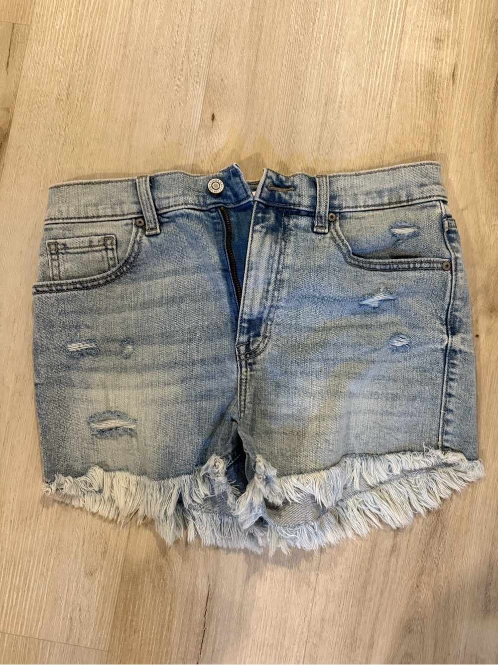 eunina Light Blue Distressed Frayed Hem Denim Shorts